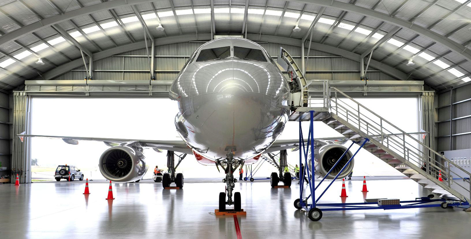 Aircraft in a hangar